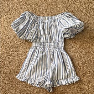 habitual striped off-the-shoulder romper girls size 7/8